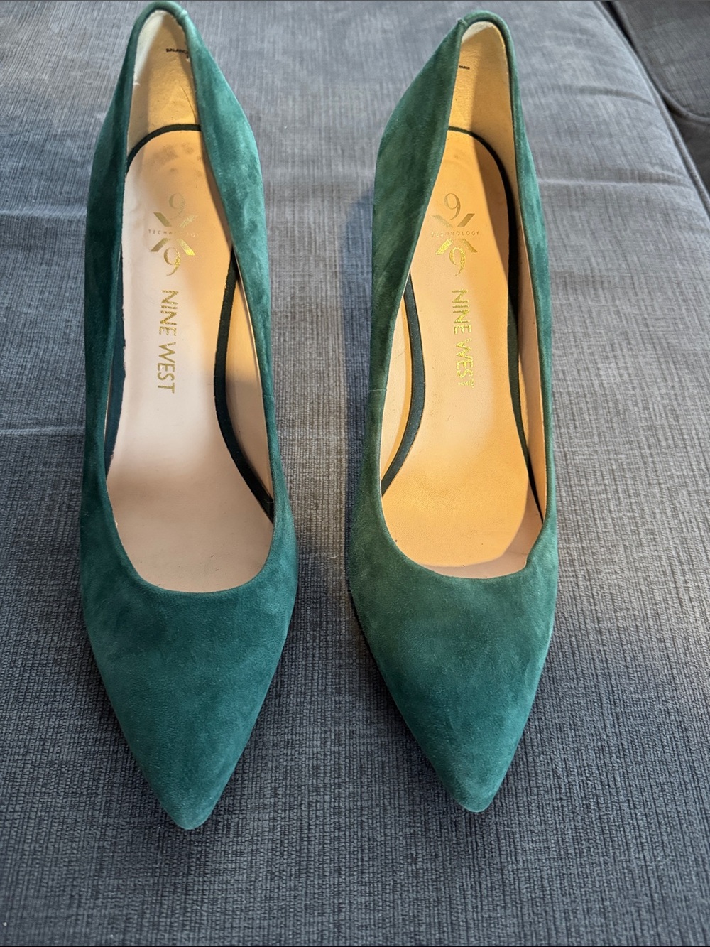 Nine West Teal Green Suede Pointed-Toe Pumps